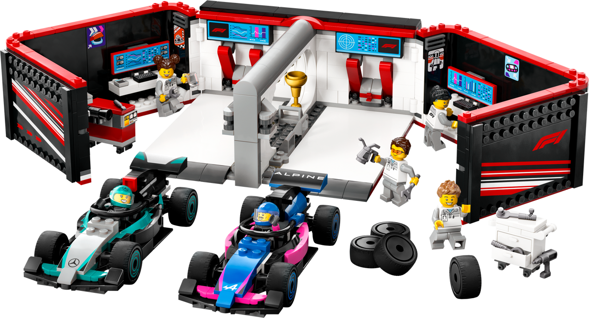 LEGO City F1 garaaž, Mercedes-AMG ja Alpine autod 60444L