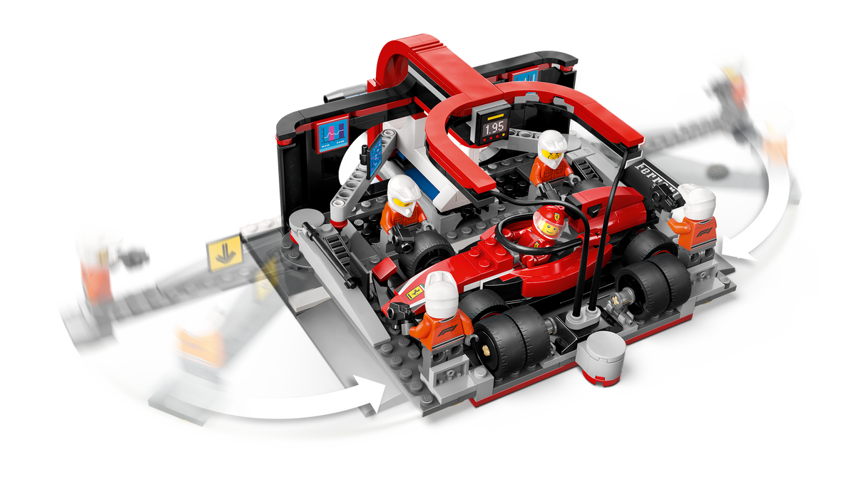 LEGO City F1 boksipeatus ja boksimeeskond Ferrari autoga 60443L