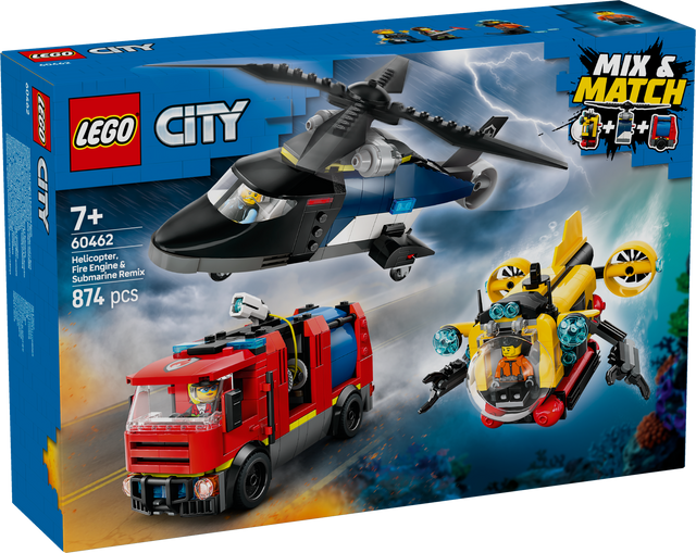 LEGO City Helikopteri, tuletõrjeauto ja allveelaeva remiks 60462L