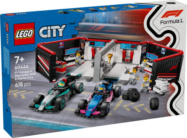 LEGO City F1 garaaž, Mercedes-AMG ja Alpine autod 60444L